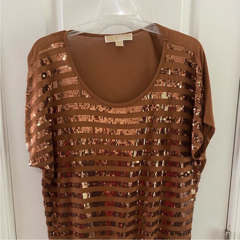 Michael Kors Copper Sequin Striped Tee